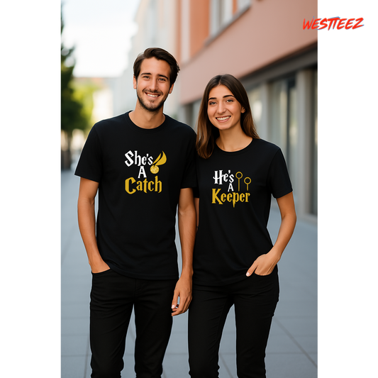 “She’s A Catch / He’s A Keeper” Couple Tee Set My Store