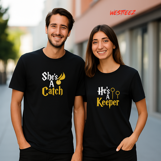 “She’s A Catch / He’s A Keeper” Couple Tee Set My Store